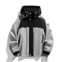 Color Block Trendy Korean Style Spring Autumn Outdoor Jacket for Men, Windproof Hiking Coat for Sports