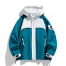 Color Block Trendy Korean Style Spring Autumn Outdoor Jacket for Men, Windproof Hiking Coat for Sports